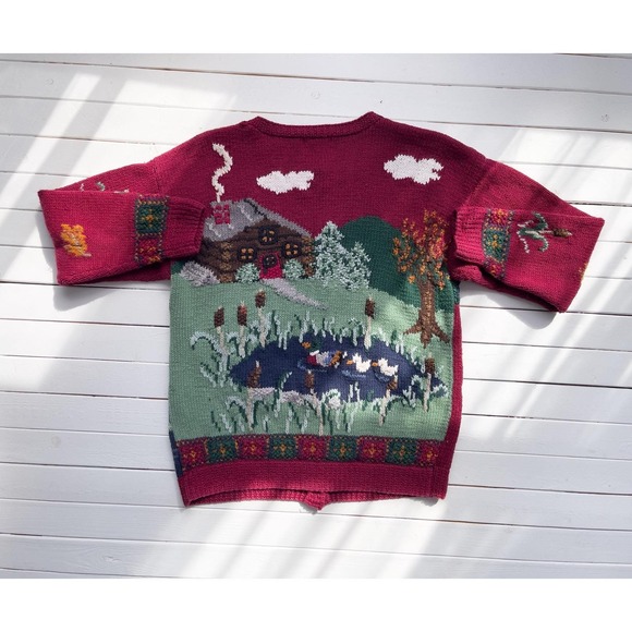 vtg Cabela's dog duck hunting hand knit cardigan sweater - Picture 4 of 4